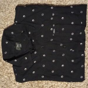 Obey Shirt Mens Short Sleeve Button Down Size Small Black White AOP Andre
